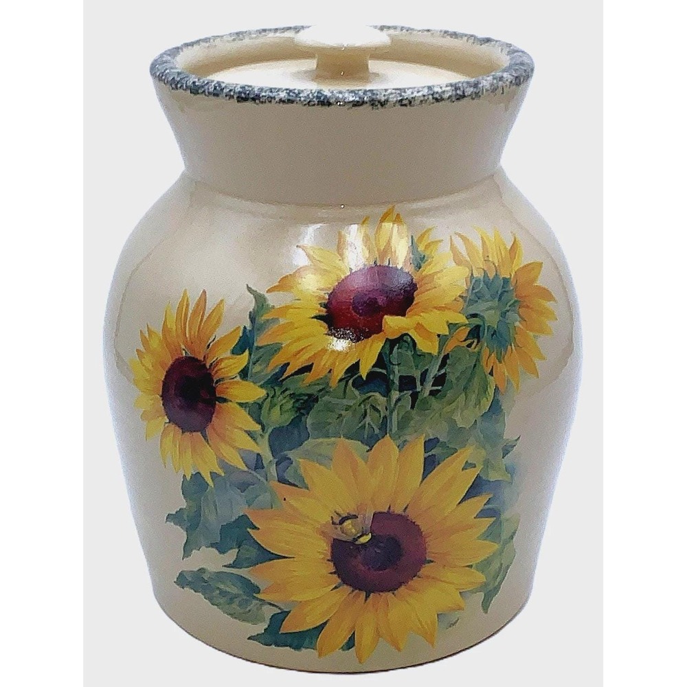 9" Casey Pottery SUNFLOWER and BEE Canister Marshall TX Turned Clay Pottery Vtg